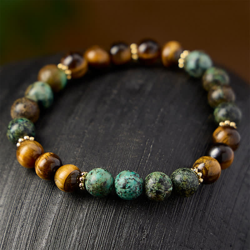 Buddha Stones Tiger Eye Malachite Green Agate Strength Beads Bracelet - image 2