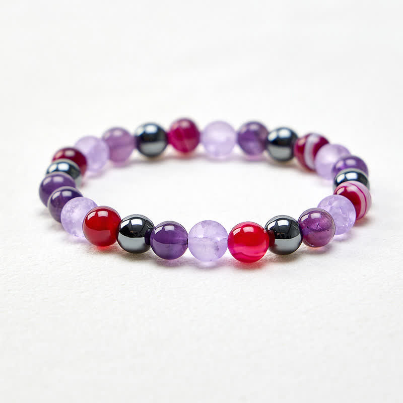 Buddha Stones Natural Amethyst Purple Agate Hematite Meditation Bracelet - image 4