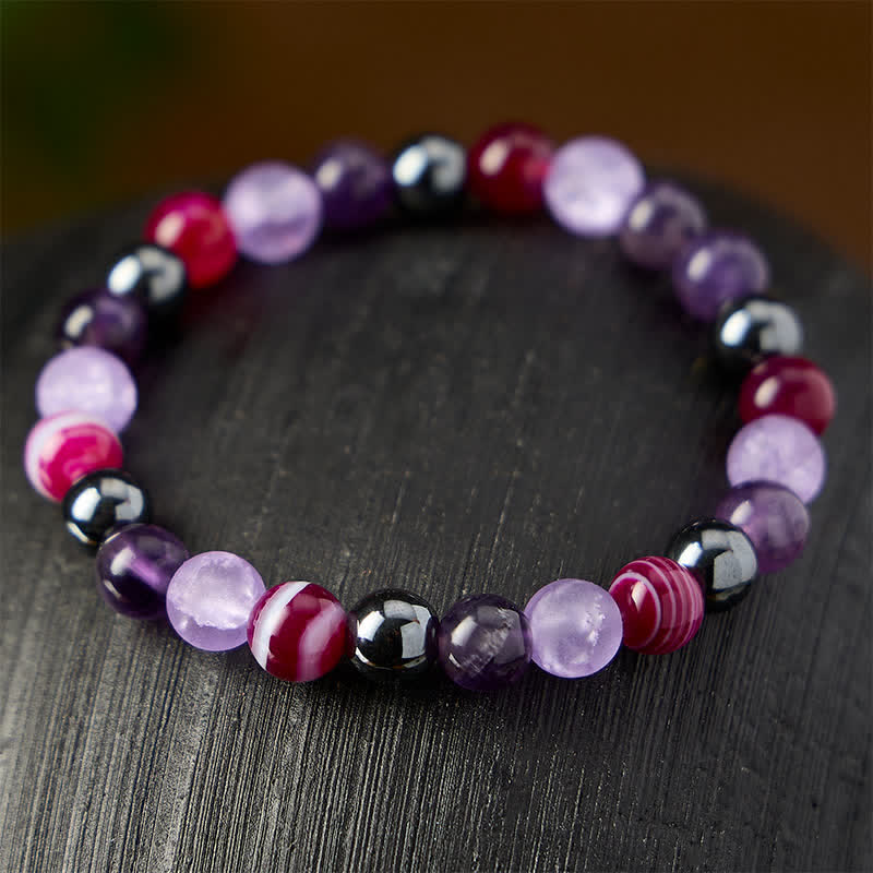 Buddha Stones Natural Amethyst Purple Agate Hematite Meditation Bracelet - image 2