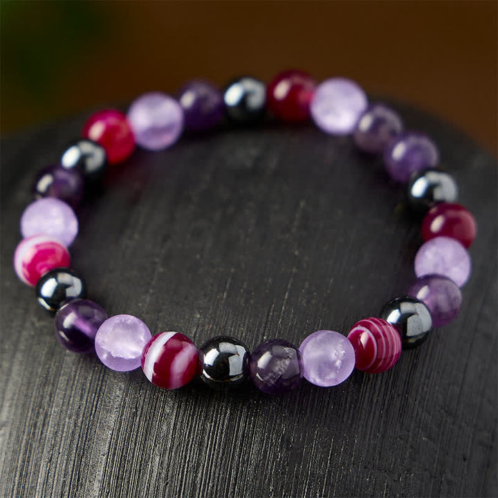 Buddha Stones Natural Amethyst Purple Agate Hematite Meditation Bracelet - image 2