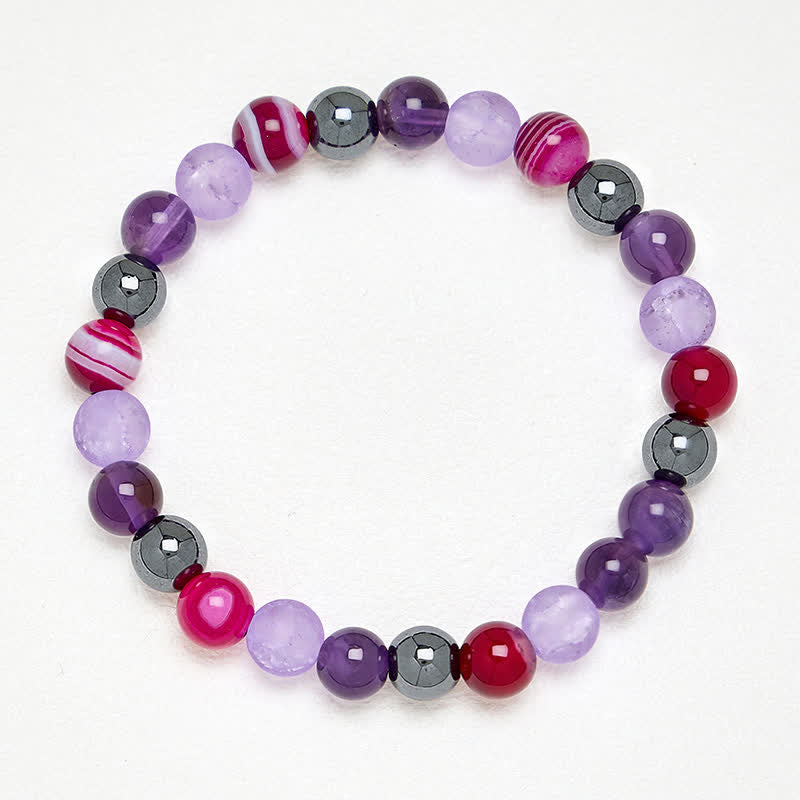 Buddha Stones Natural Amethyst Purple Agate Hematite Meditation Bracelet - image 3