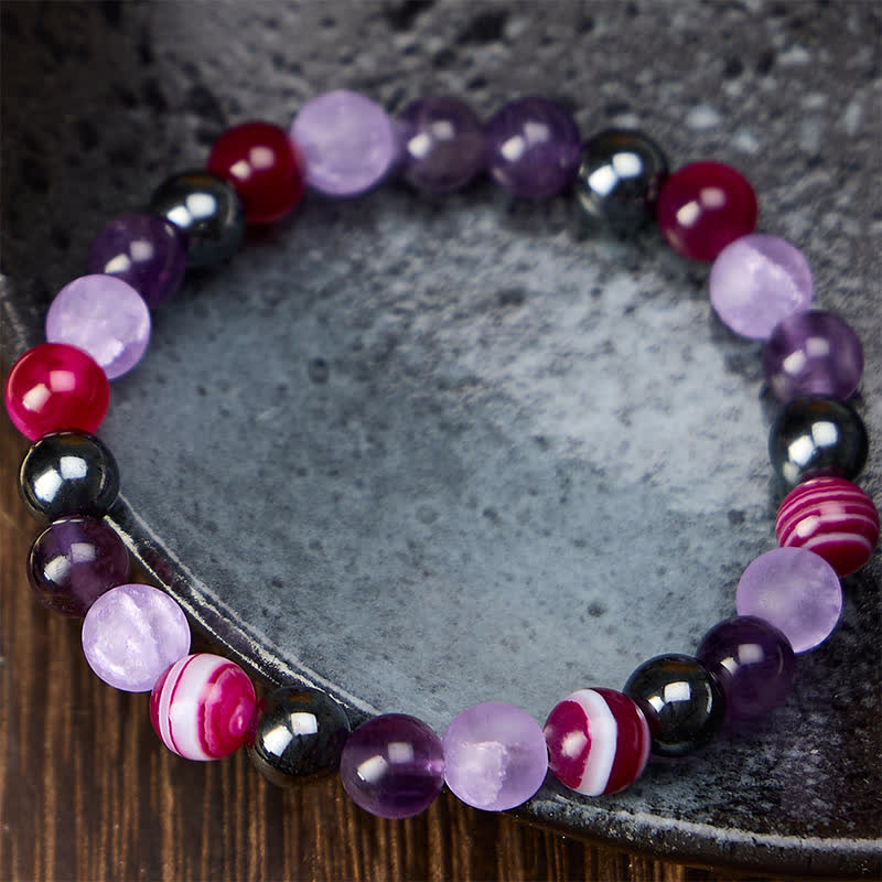 Buddha Stones Natural Amethyst Purple Agate Hematite Meditation Bracelet - image 1