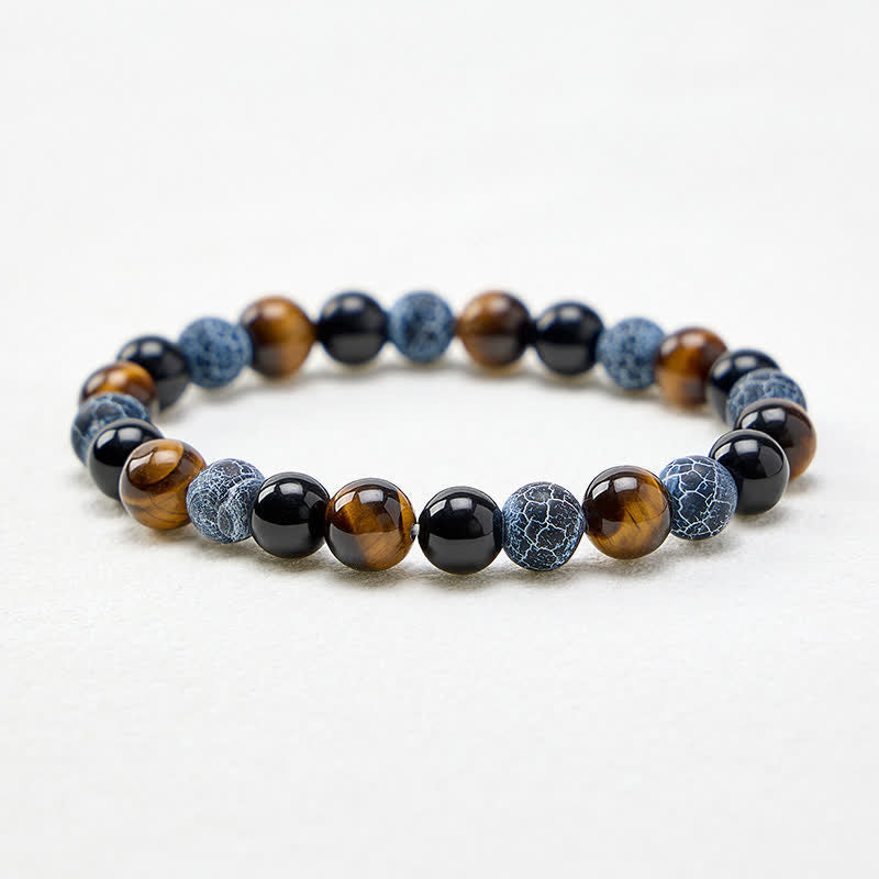 Buddha Stones Black Obsidian Tiger Eye Crackle Agate Purification Beaded Bracelet - image 4