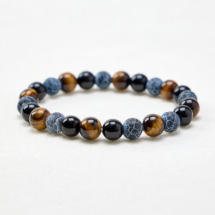 Buddha Stones Black Obsidian Tiger Eye Crackle Agate Purification Beaded Bracelet - image 4