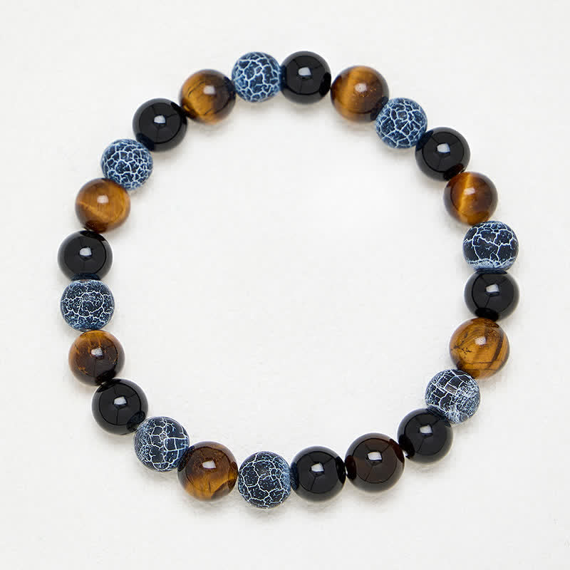 Buddha Stones Black Obsidian Tiger Eye Crackle Agate Purification Beaded Bracelet - image 3