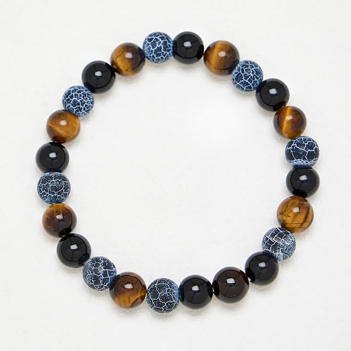 Buddha Stones Black Obsidian Tiger Eye Crackle Agate Purification Beaded Bracelet - image 3