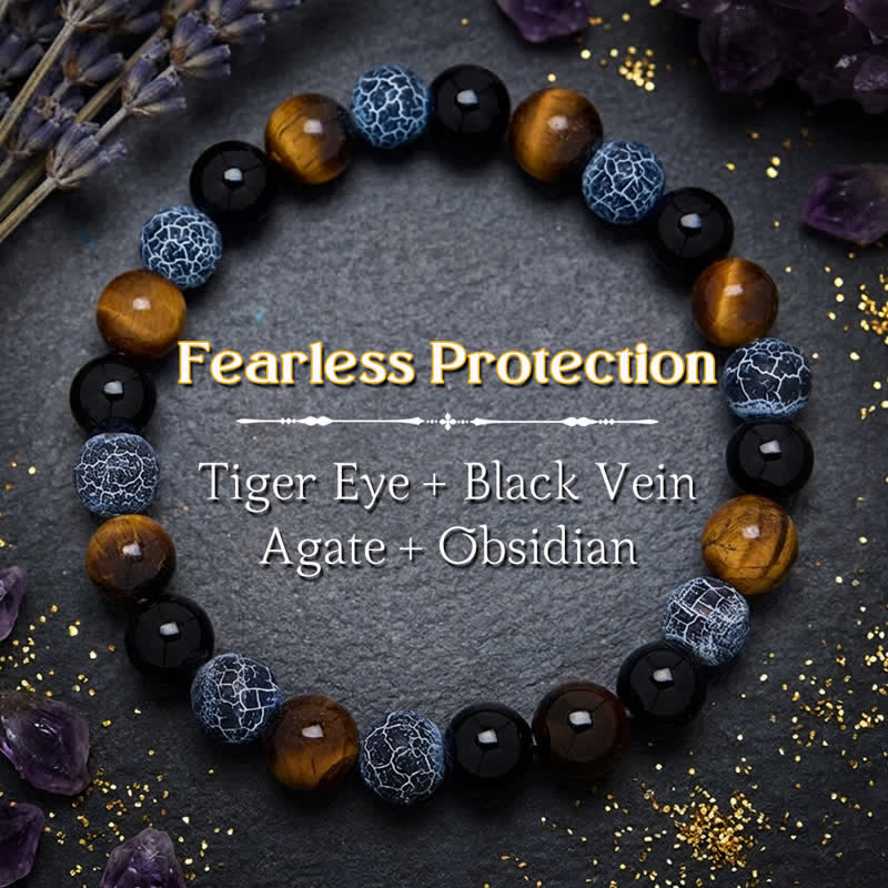 Buddha Stones Black Obsidian Tiger Eye Crackle Agate Purification Beaded Bracelet - Black Obsidian(Purification ♥ Transformation) - image 0