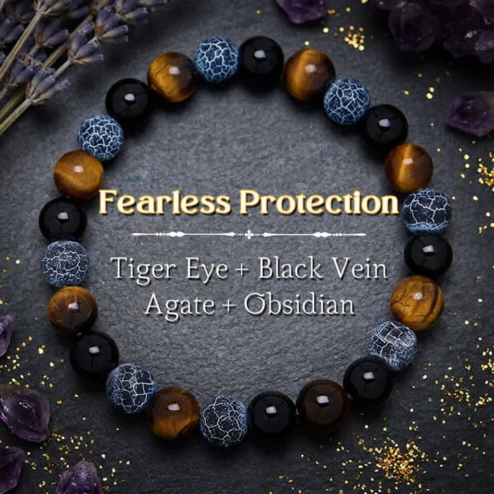 Buddha Stones Black Obsidian Tiger Eye Crackle Agate Purification Beaded Bracelet - Black Obsidian(Purification ♥ Transformation) - image 0