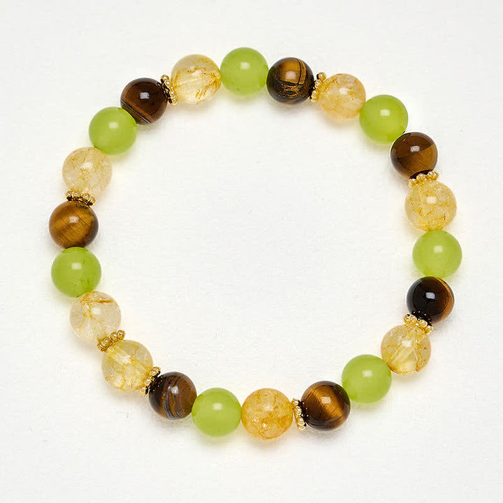 Buddha Stones Natural Citrine Tiger Eye Green Jade Prosperity Bracelet - image 13