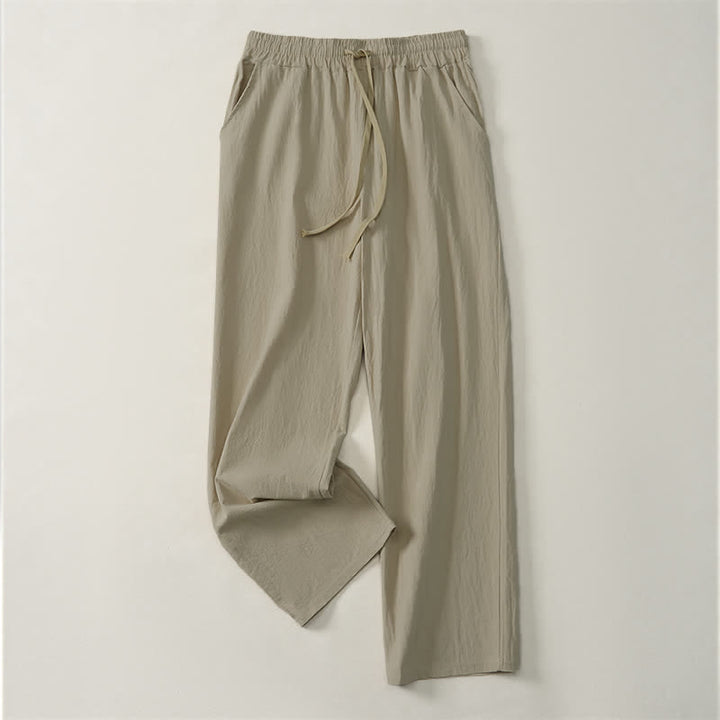 Buddha Stones Fall Casual Plain Drawstring Solid Long Pants Men's Straight Leg Pants With Pocket - Tan - US/UK/AU42, EU52 (3XL) - image 0