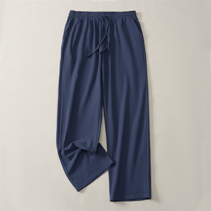 Buddha Stones Fall Casual Plain Drawstring Solid Long Pants Men's Straight Leg Pants With Pocket - image 13