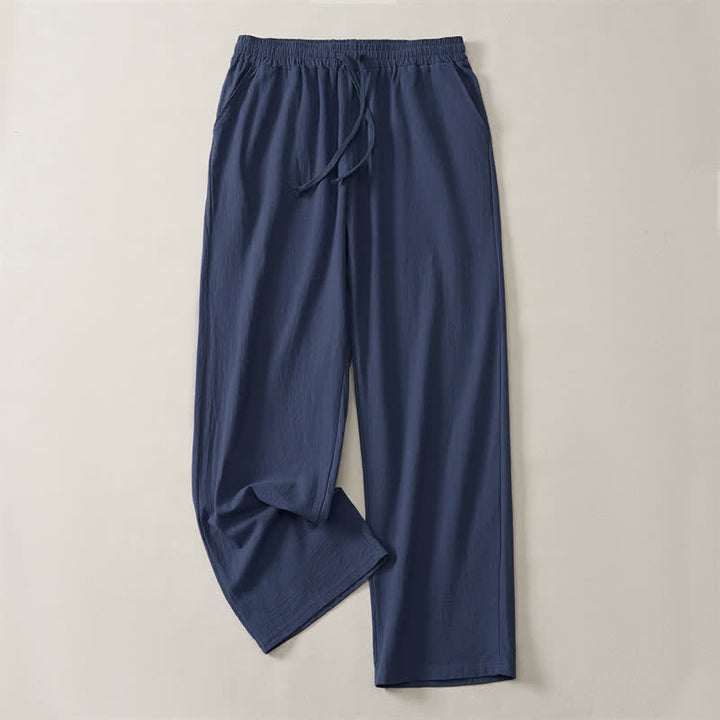 Buddha Stones Fall Casual Plain Drawstring Solid Long Pants Men's Straight Leg Pants With Pocket - image 13