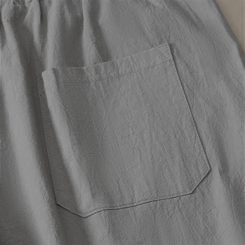 Buddha Stones Fall Casual Plain Drawstring Solid Long Pants Men's Straight Leg Pants With Pocket - image 21
