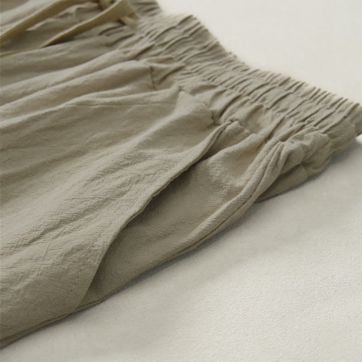 Buddha Stones Fall Casual Plain Drawstring Solid Long Pants Men's Straight Leg Pants With Pocket - image 5