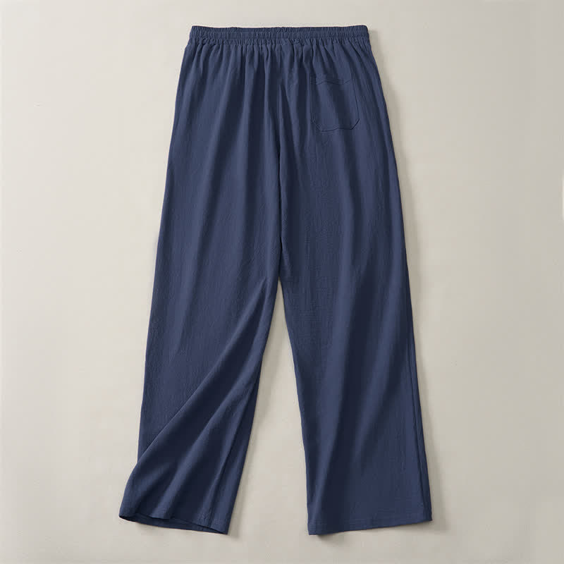 Buddha Stones Fall Casual Plain Drawstring Solid Long Pants Men's Straight Leg Pants With Pocket - image 10