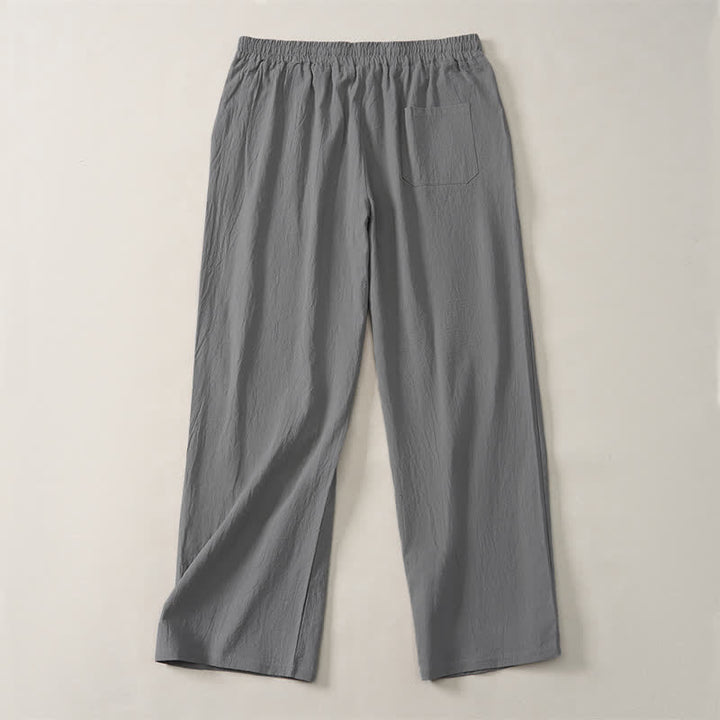 Buddha Stones Fall Casual Plain Drawstring Solid Long Pants Men's Straight Leg Pants With Pocket - image 18