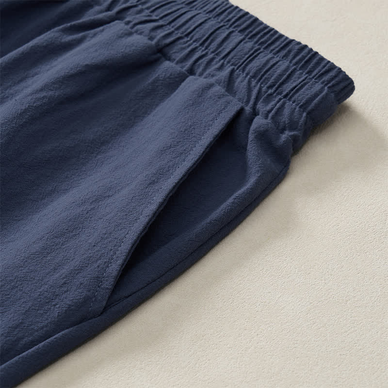 Buddha Stones Fall Casual Plain Drawstring Solid Long Pants Men's Straight Leg Pants With Pocket - image 13