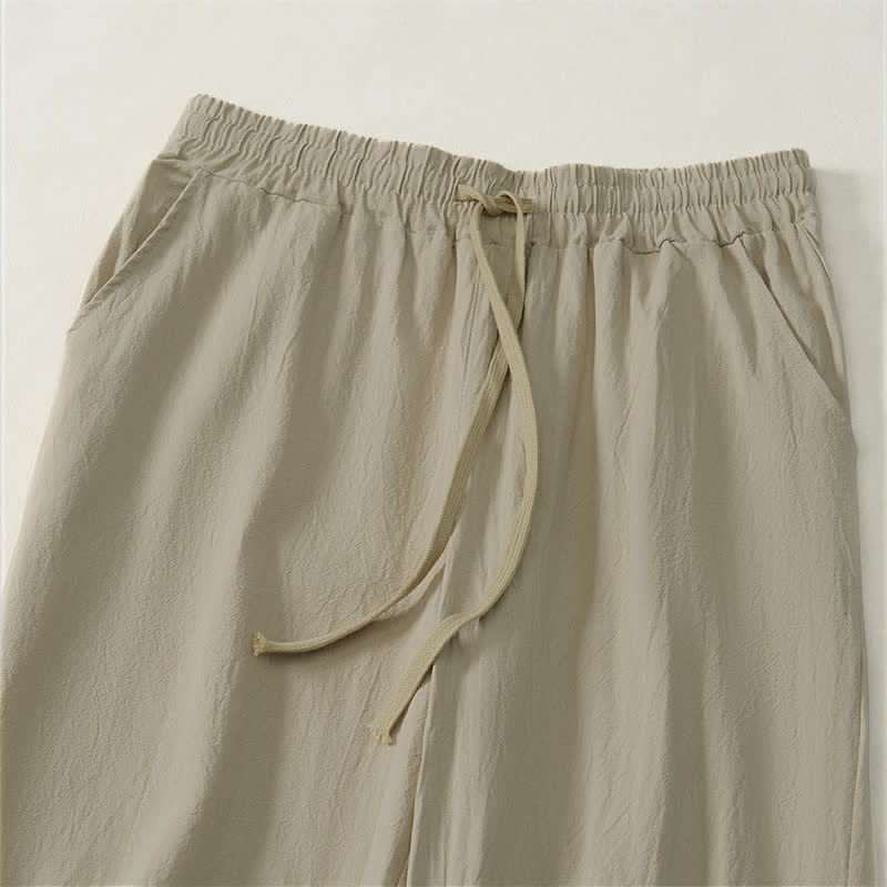 Buddha Stones Fall Casual Plain Drawstring Solid Long Pants Men's Straight Leg Pants With Pocket - image 3
