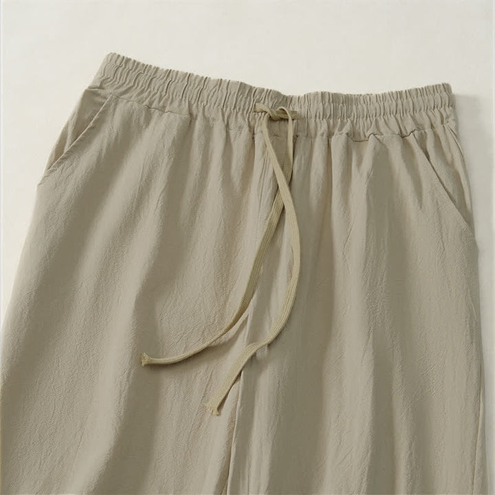 Buddha Stones Fall Casual Plain Drawstring Solid Long Pants Men's Straight Leg Pants With Pocket - image 3