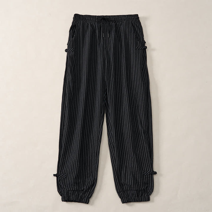 Buddha Stones Spring Summer Basic Drawstring Striped Cropped Pants Men's Tapered Pants With Pockets - image 25