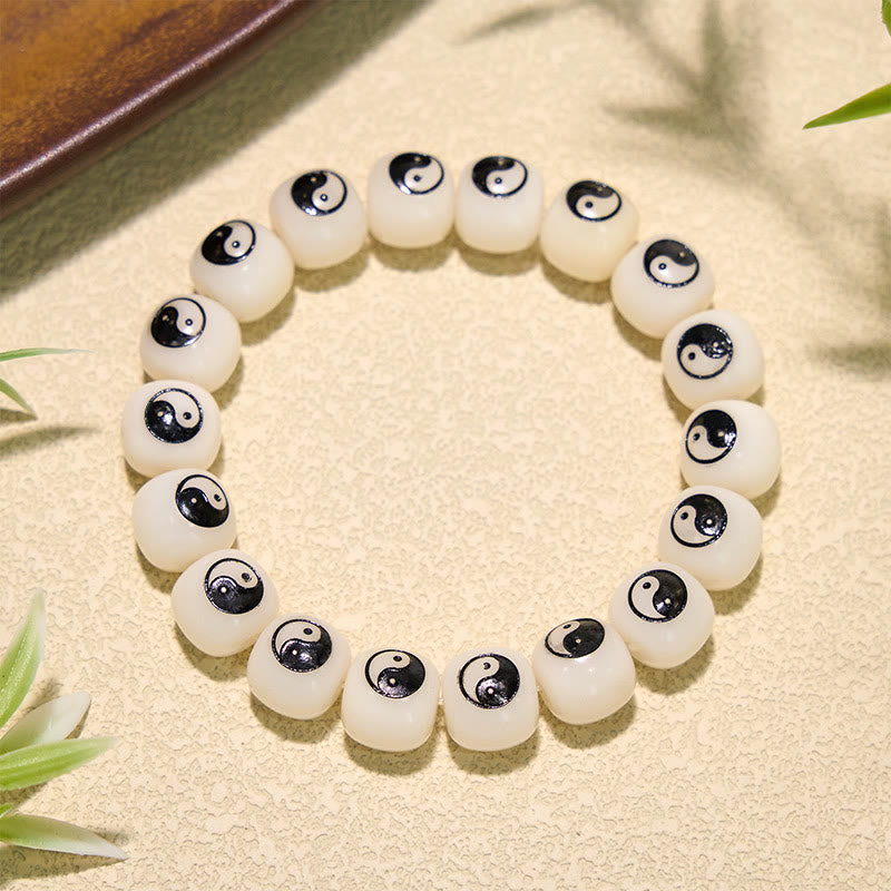 Buddha Stones White Bodhi Seed Yin Yang Peace Bracelet - Bagua(Balance ♥ Harmony) - image 0