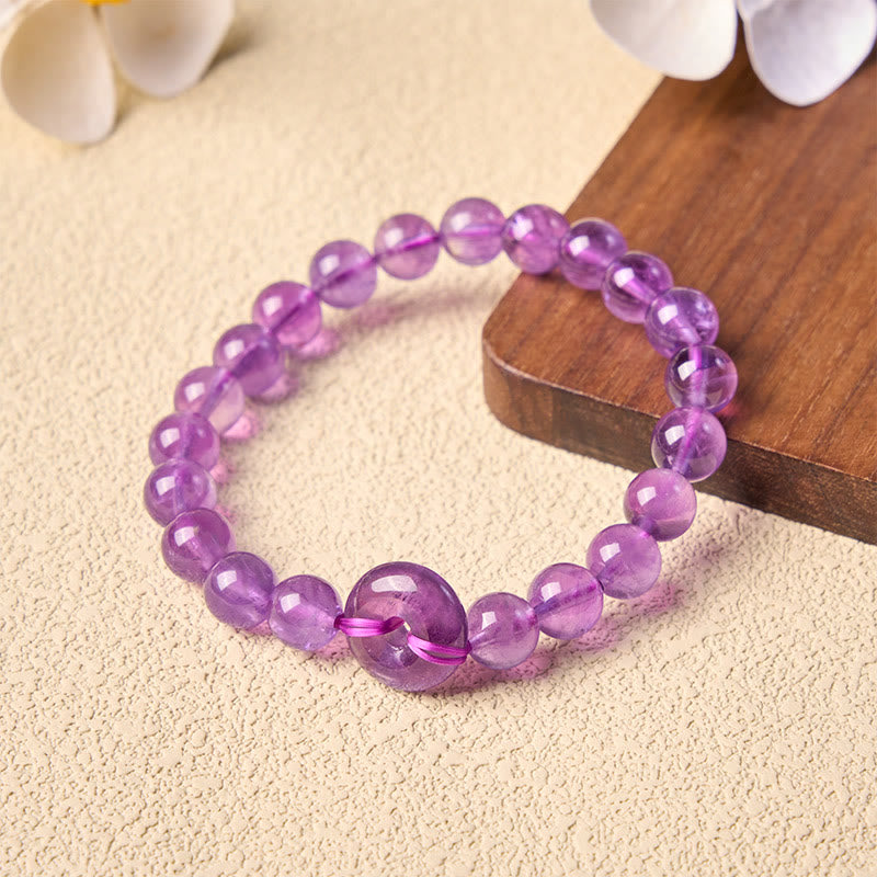 Buddha Stones Amethyst Peace Buckle Stress Relief Hand-Polished Round Bracelet - image 3
