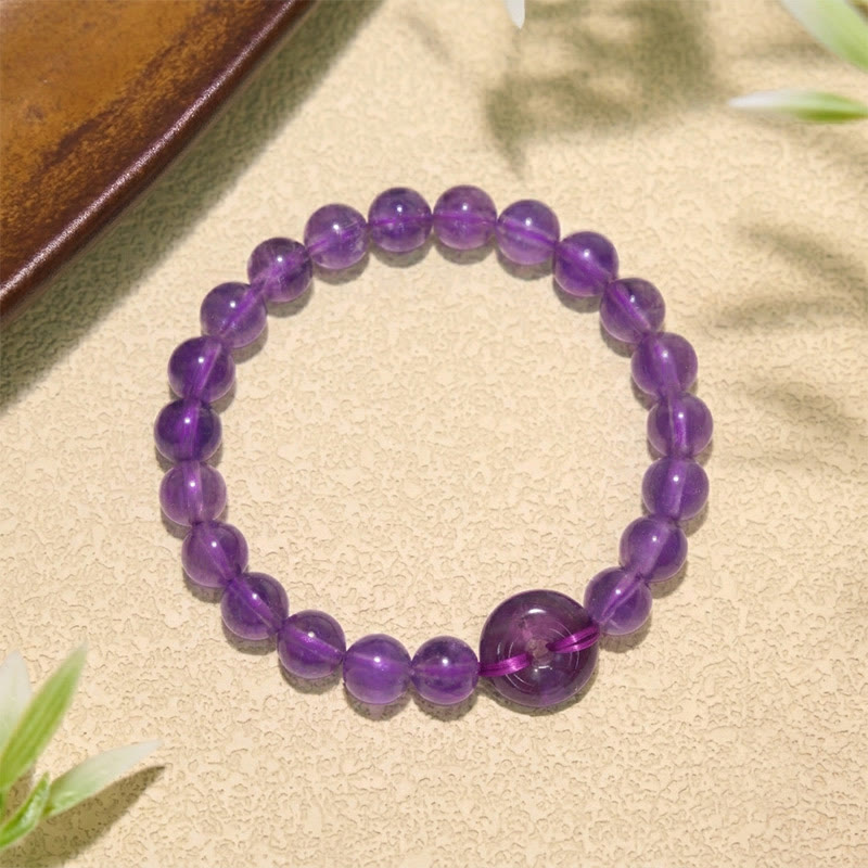 Buddha Stones Amethyst Peace Buckle Stress Relief Hand-Polished Round Bracelet - image 1