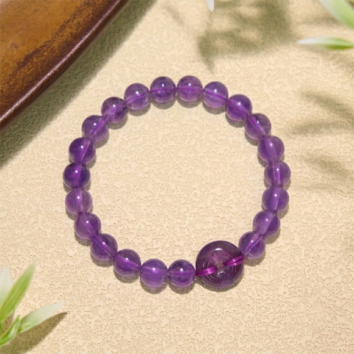 Buddha Stones Amethyst Peace Buckle Stress Relief Hand-Polished Round Bracelet - image 1