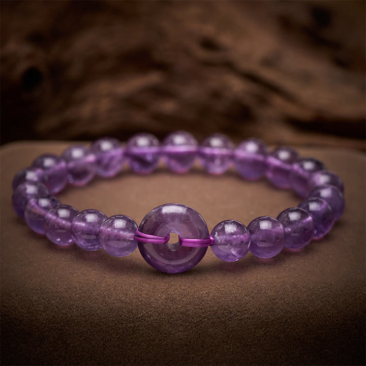 Buddha Stones Amethyst Peace Buckle Stress Relief Hand-Polished Round Bracelet - Amethyst(Wrist Circumference: 5.9–6.3 in / 15–16 cm) - image 0