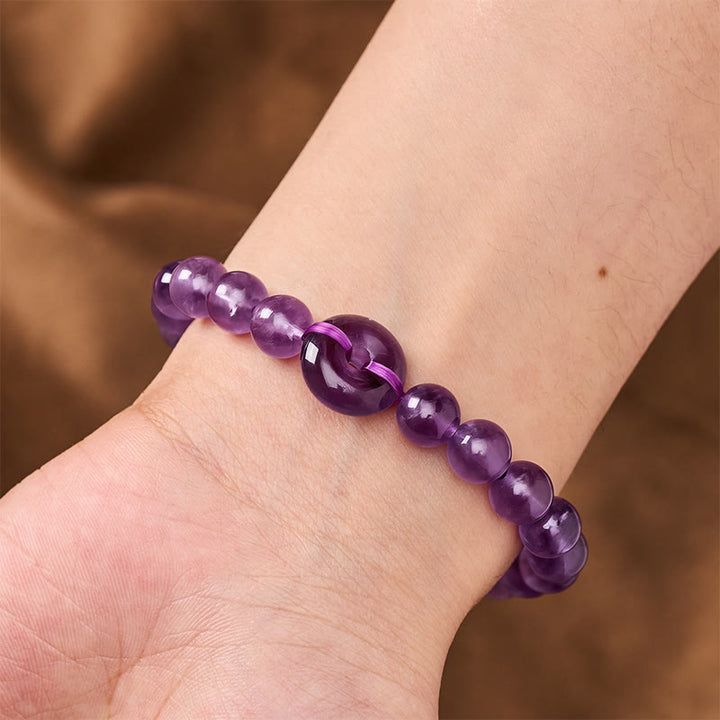 Buddha Stones Amethyst Peace Buckle Stress Relief Hand-Polished Round Bracelet - image 4