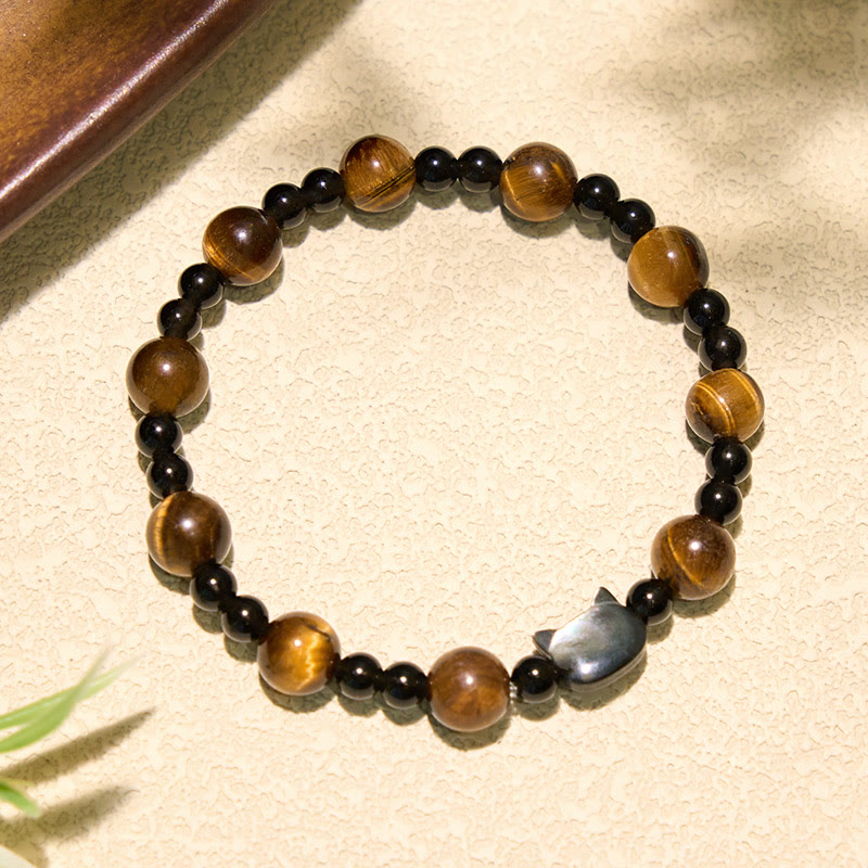 Buddha Stones Yellow Tiger Eye Cat Charm Confidence Beaded Bracelet - image 1