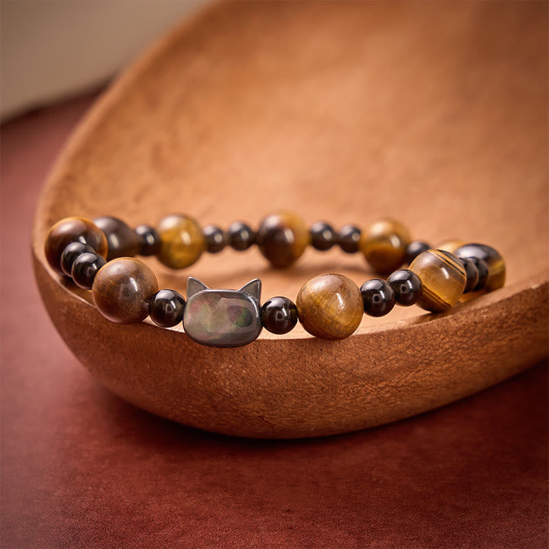 Buddha Stones Yellow Tiger Eye Cat Charm Confidence Beaded Bracelet - image 4