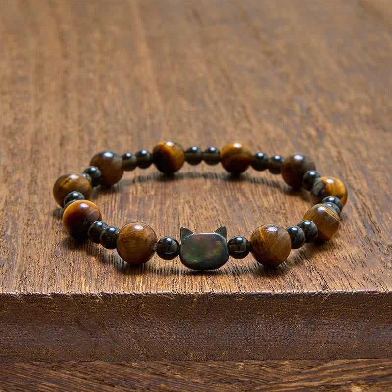 Buddha Stones Yellow Tiger Eye Cat Charm Confidence Beaded Bracelet - image 3