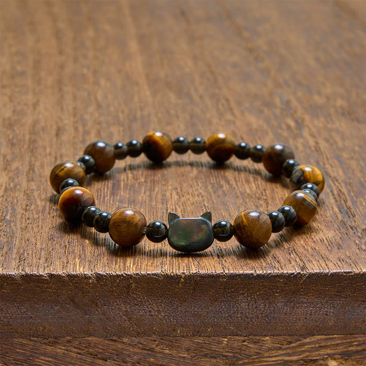 Buddha Stones Yellow Tiger Eye Cat Charm Confidence Beaded Bracelet - image 3