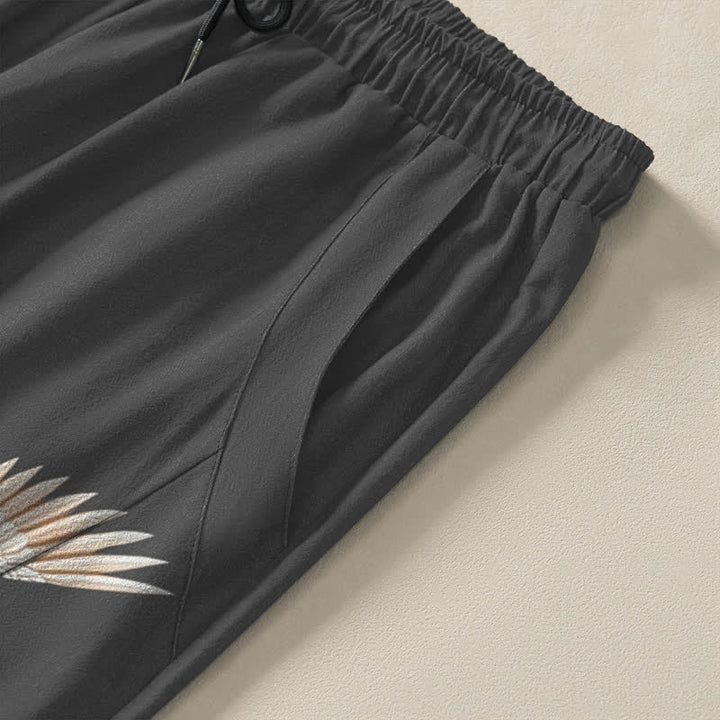 Buddha Stones Pure Cotton Twin Crane Pattern Drawstring Men's Tapered Pants With Pockets - image 4