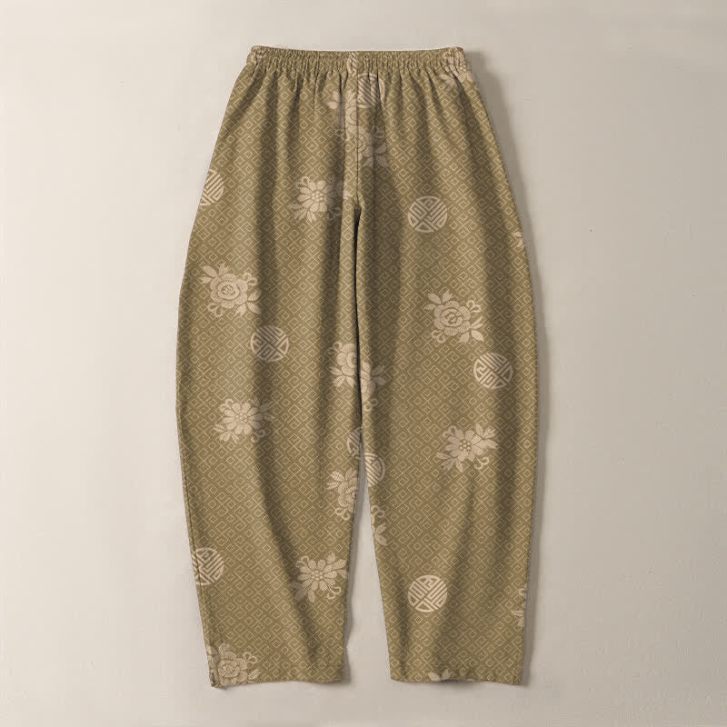 Buddha Stones Pure Cotton Floral Medallion Pattern Drawstring Men's Tapered Pants With Pockets - image 3