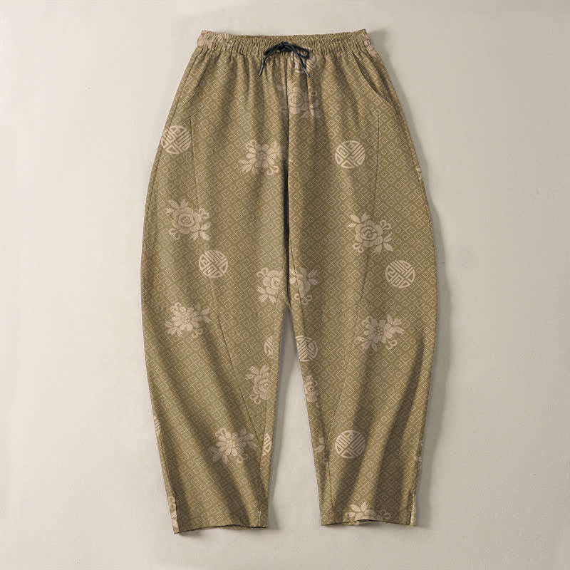 Buddha Stones Pure Cotton Floral Medallion Pattern Drawstring Men's Tapered Pants With Pockets - image 2