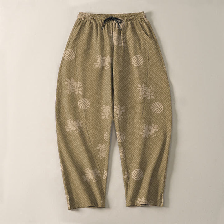 Buddha Stones Pure Cotton Floral Medallion Pattern Drawstring Men's Tapered Pants With Pockets - image 2