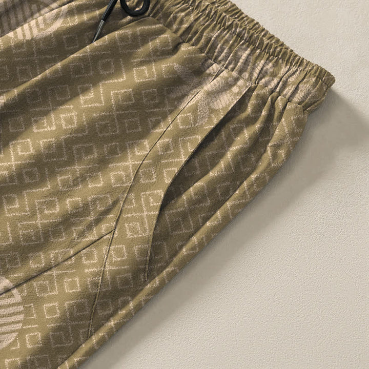 Buddha Stones Pure Cotton Floral Medallion Pattern Drawstring Men's Tapered Pants With Pockets - image 4