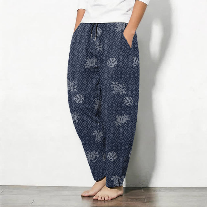 Buddha Stones Pure Cotton Floral Medallion Pattern Drawstring Men's Tapered Pants With Pockets - image 8