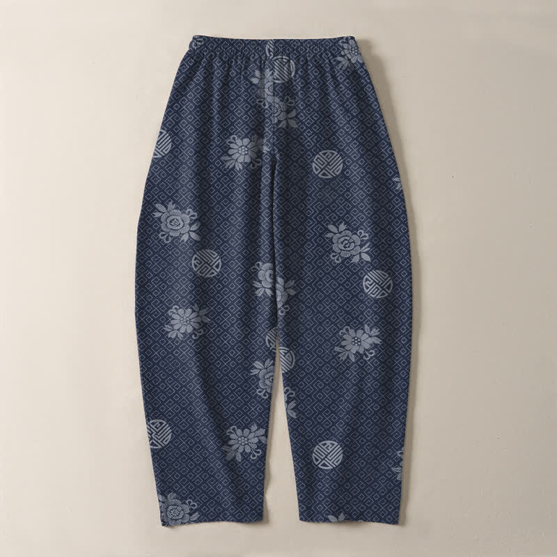 Buddha Stones Pure Cotton Floral Medallion Pattern Drawstring Men's Tapered Pants With Pockets - image 10
