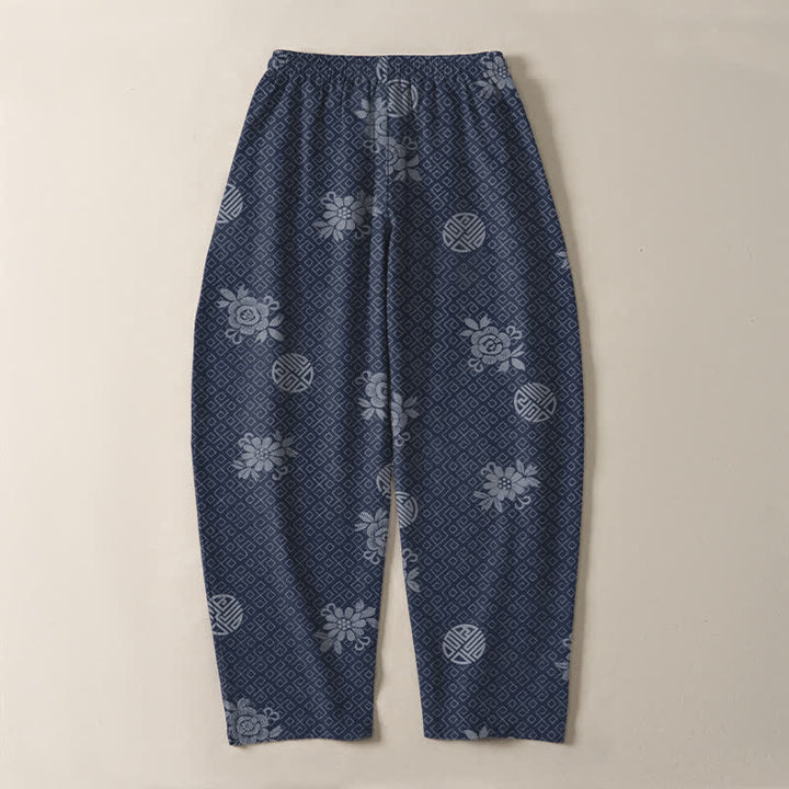 Buddha Stones Pure Cotton Floral Medallion Pattern Drawstring Men's Tapered Pants With Pockets - image 10