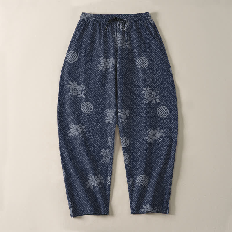 Buddha Stones Pure Cotton Floral Medallion Pattern Drawstring Men's Tapered Pants With Pockets - image 9