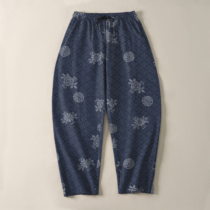 Buddha Stones Pure Cotton Floral Medallion Pattern Drawstring Men's Tapered Pants With Pockets - image 9