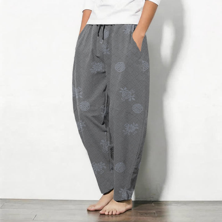 Buddha Stones Pure Cotton Floral Medallion Pattern Drawstring Men's Tapered Pants With Pockets - image 12