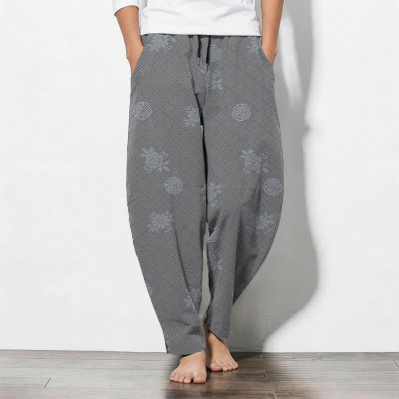 Buddha Stones Pure Cotton Floral Medallion Pattern Drawstring Men's Tapered Pants With Pockets - DarkGray - US/UK/AU50，EU60 (5XL) - image 11