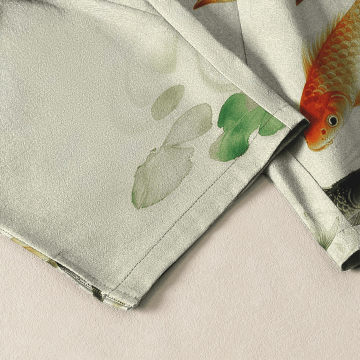 Buddha Stones Pure Cotton Lotus Koi Ink Wash Pattern Drawstring Men's Tapered Pants With Pockets - image 5