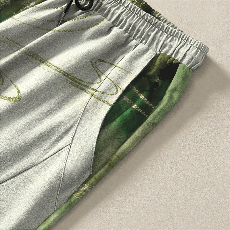 Buddha Stones Pure Cotton Lotus Koi Ink Wash Pattern Drawstring Men's Tapered Pants With Pockets - image 4