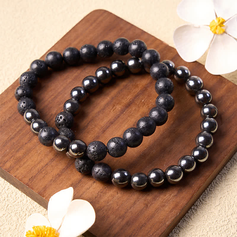 Buddha Stones Hematite Lava Rock Grounding Minimalist Beaded Bracelet - image 1