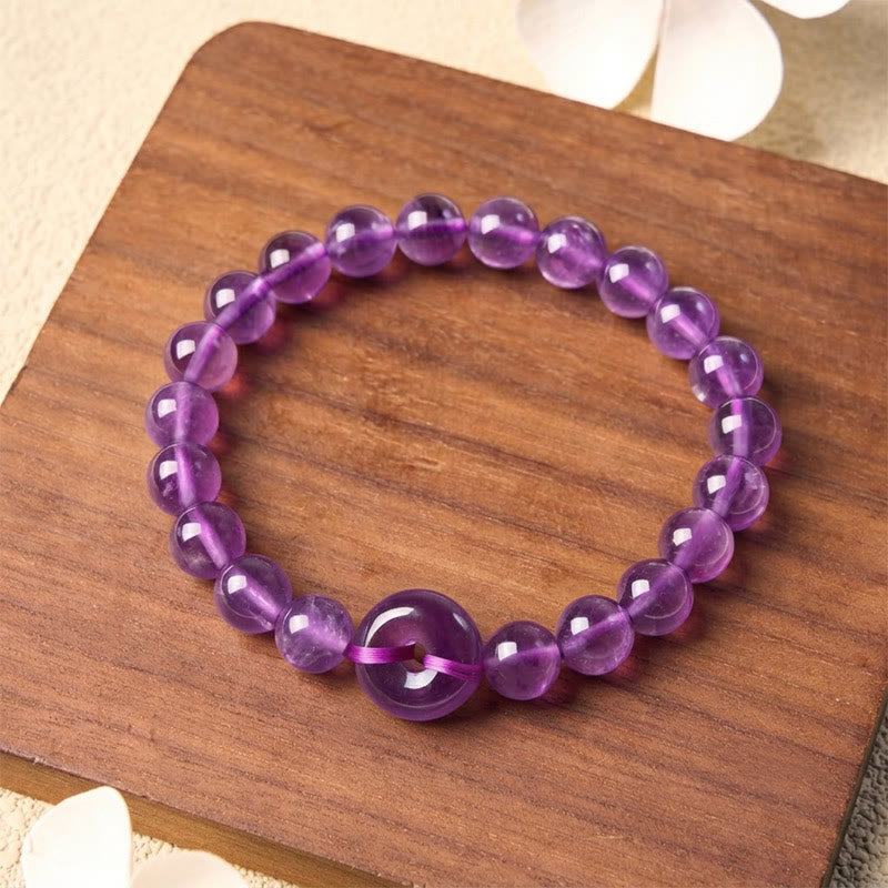 Buddha Stones Amethyst Peace Buckle Stress Relief Hand-Polished Round Bracelet - image 2